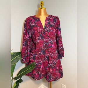 Time and Tru Pink and Navy Floral Top